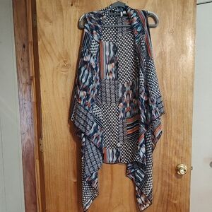 Cato Flowy Mixed Print Waterfall Duster Vest Sleeveless Blue Coral Boho Size L